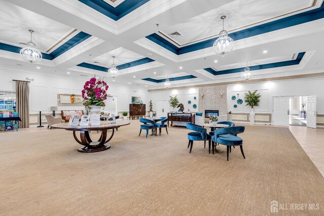 10 E Black Heath Ct, Howell, NJ 07727 - lobby featuring ornamental molding, coffered ceiling, a decorative wall, and beamed ceiling