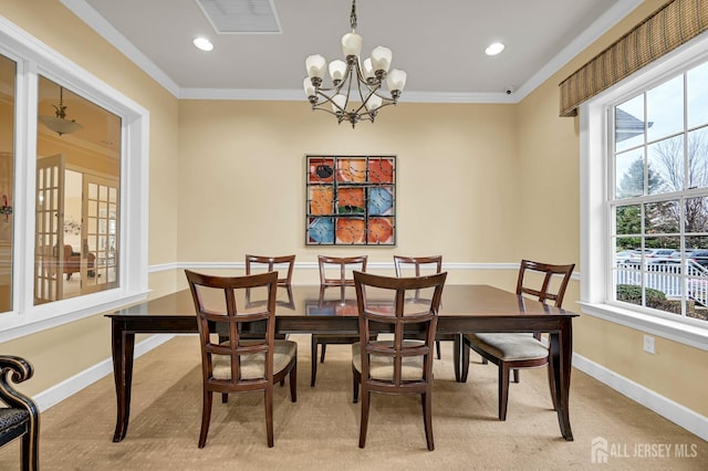 2022 Edward Stec Blvd, Edison, NJ 08837 - dining room featuring ornamental molding, baseboards, a chandelier, and recessed lighting