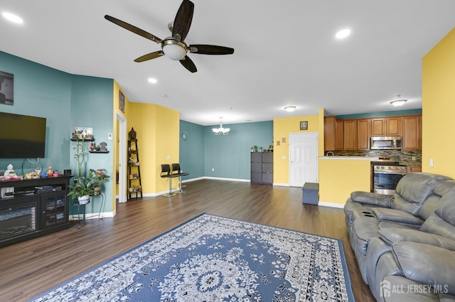 2022 Edward Stec Blvd, Edison, NJ 08837 - living area with a ceiling fan, wood finished floors, baseboards, a chandelier, and recessed lighting