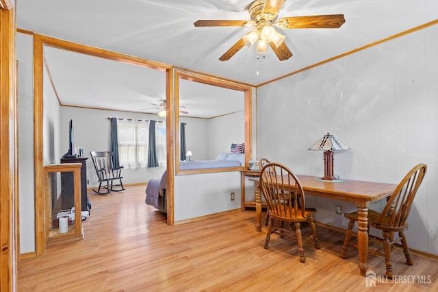75 Princeton Rd, Old Bridge, NJ 08859 - dining area featuring ceiling fan, light wood-style flooring, and ornamental molding