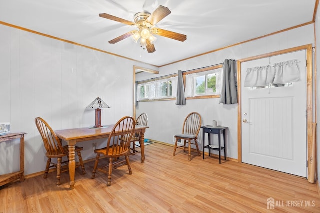 75 Princeton Rd, Old Bridge, NJ 08859 - dining space featuring light wood-type flooring, ceiling fan, and ornamental molding
