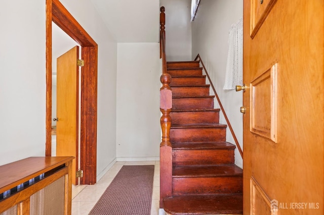 27 Valley Way, West Orange, NJ 07052 - stairs with tile patterned flooring and radiator heating unit