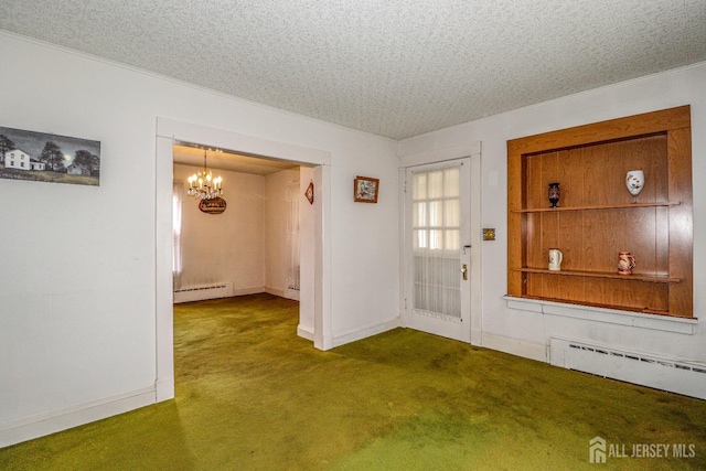 1107 River Rd, Piscataway, NJ 08854 - carpeted entryway with baseboard heating, a chandelier, a textured ceiling, and baseboards