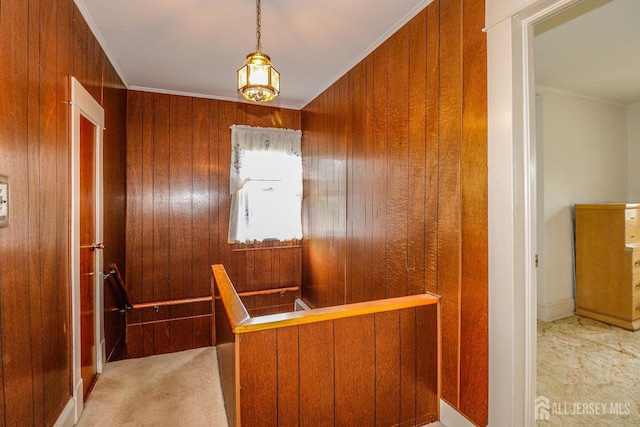 1107 River Rd, Piscataway, NJ 08854 - hallway featuring carpet floors and wooden walls