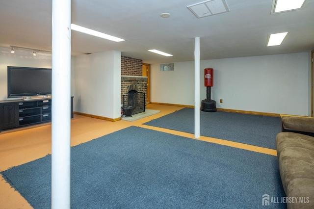 294 Fresh Pond Rd, South Brunswick, NJ 08902 - finished below grade area featuring track lighting and a fireplace