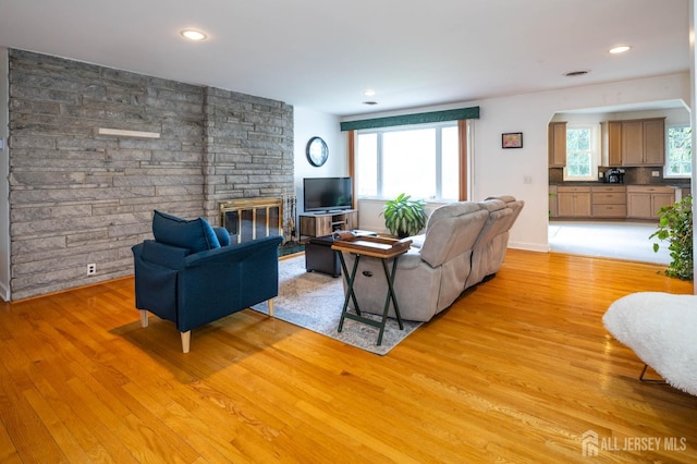 294 Fresh Pond Rd, South Brunswick, NJ 08902 - living room with light wood-style flooring, recessed lighting, and a fireplace