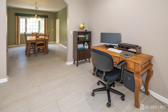 294 Fresh Pond Rd, South Brunswick, NJ 08902 - office area with a chandelier and baseboards