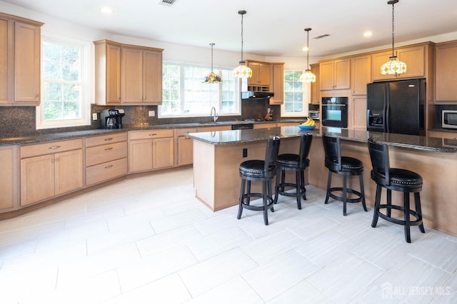 294 Fresh Pond Rd, South Brunswick, NJ 08902 - kitchen featuring black appliances, under cabinet range hood, backsplash, and recessed lighting
