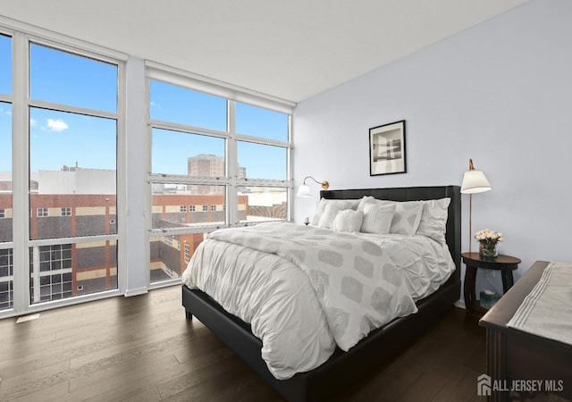 20 Livingston Ave Unit 601, New Brunswick, NJ 08901 - bedroom with expansive windows and dark wood-style floors