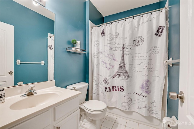 822 Dominick Ct, South Plainfield, NJ 07080 - bathroom with vanity, toilet, shower / bath combo with shower curtain, and tile patterned flooring