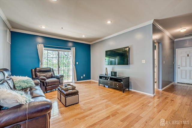 822 Dominick Ct, South Plainfield, NJ 07080 - living room with wood finished floors, ornamental molding, recessed lighting, and baseboards