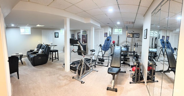 23 Prospect St, Old Bridge, NJ 08857 - workout area featuring a paneled ceiling, recessed lighting, and carpet floors