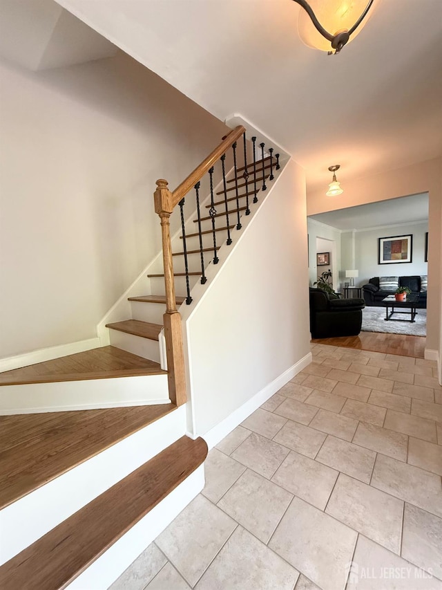 23 Prospect St, Old Bridge, NJ 08857 - stairway with baseboards and tile patterned floors