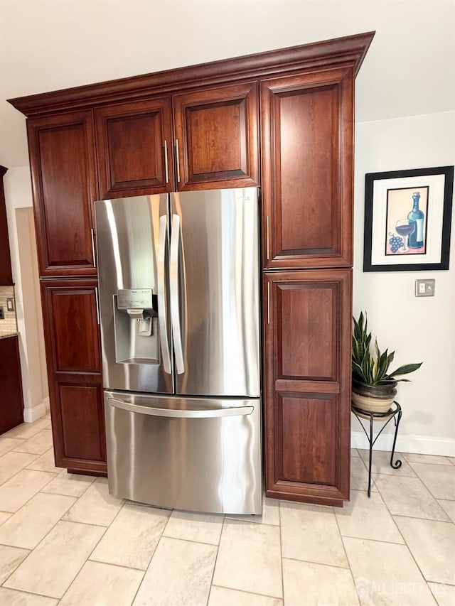 23 Prospect St, Old Bridge, NJ 08857 - kitchen featuring stainless steel fridge with ice dispenser and baseboards