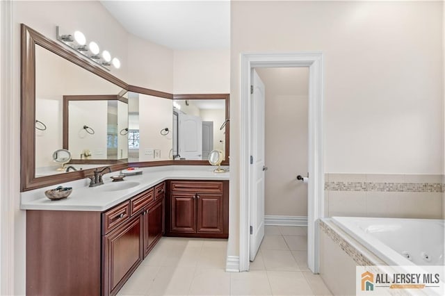 6 Monet Ct, South Brunswick, NJ 08852 - full bathroom with a jetted tub, vanity, and tile patterned floors