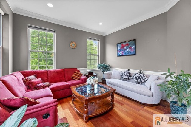 6 Monet Ct, South Brunswick, NJ 08852 - living area with wood finished floors, plenty of natural light, recessed lighting, and ornamental molding