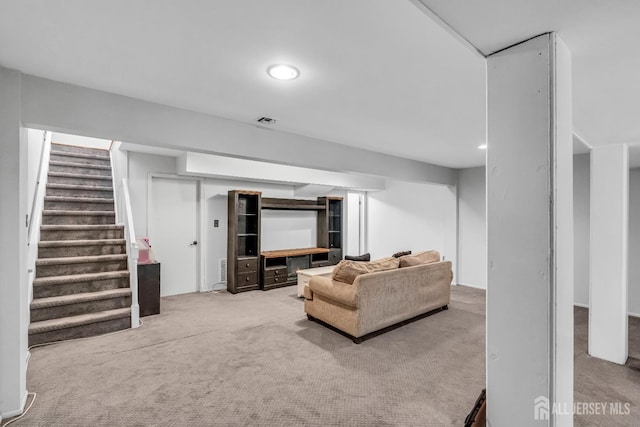 2 Crommelin Ct, East Brunswick, NJ 08816 - living area with carpet flooring, stairway, and recessed lighting