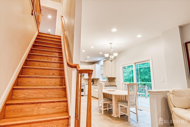 35 Fabiszewski Way, Parlin, NJ 08859 - stairway with tile patterned floors, recessed lighting, and a chandelier