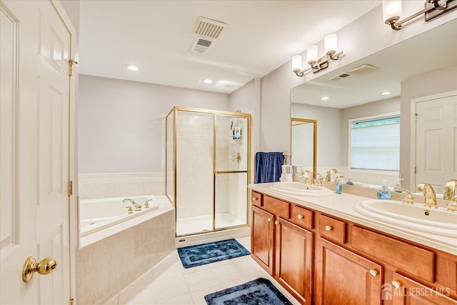 35 Fabiszewski Way, Parlin, NJ 08859 - full bath featuring a bath, tile patterned floors, a stall shower, and double vanity