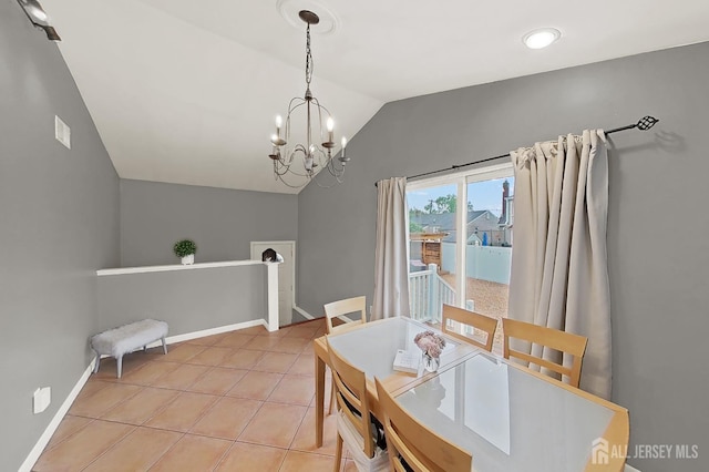 248 N 17th St N, Kenilworth, NJ 07033 - dining space featuring vaulted ceiling, a chandelier, and light tile patterned flooring