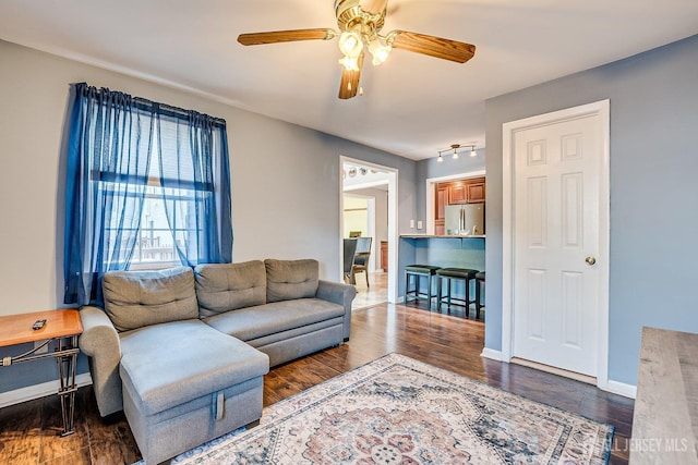 108 Morris Ave, Edison, NJ 08837 - living room featuring ceiling fan, wood finished floors, and rail lighting