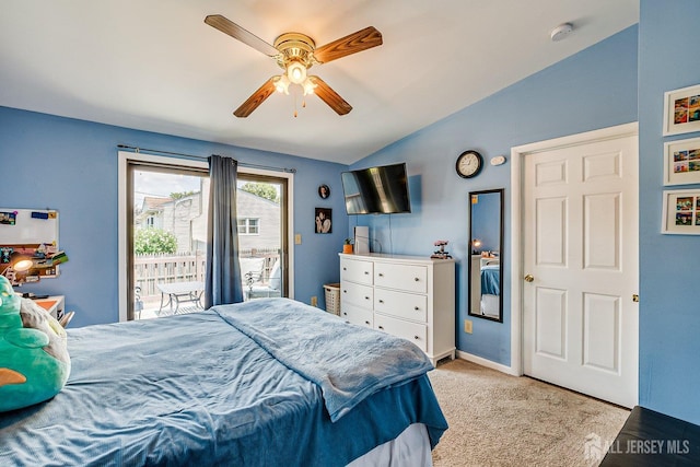 108 Morris Ave, Edison, NJ 08837 - bedroom with lofted ceiling, access to exterior, ceiling fan, and light carpet
