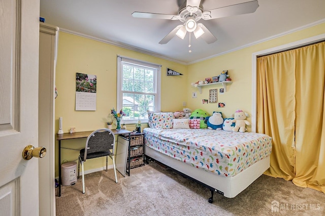 108 Morris Ave, Edison, NJ 08837 - carpeted bedroom featuring ornamental molding and a ceiling fan
