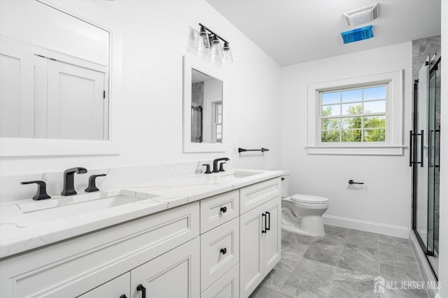 440 Ellisdale Rd, Chesterfield, NJ 08515 - full bathroom with baseboards, a shower stall, a sink, and marble finish floor