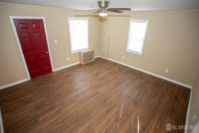 51 Shadyside Ave, Old Bridge, NJ 08879 - empty room with baseboards, ceiling fan, dark wood-style floors, and visible vents