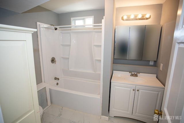 51 Shadyside Ave, Old Bridge, NJ 08879 - bathroom featuring washtub / shower combination, marble finish floor, and vanity