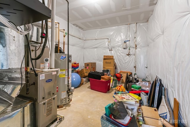 basement featuring water heater