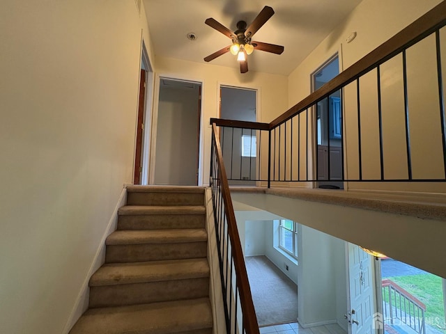 4 La Valencia Rd, Old Bridge, NJ 08857 - stairway featuring ceiling fan, carpet, and baseboards