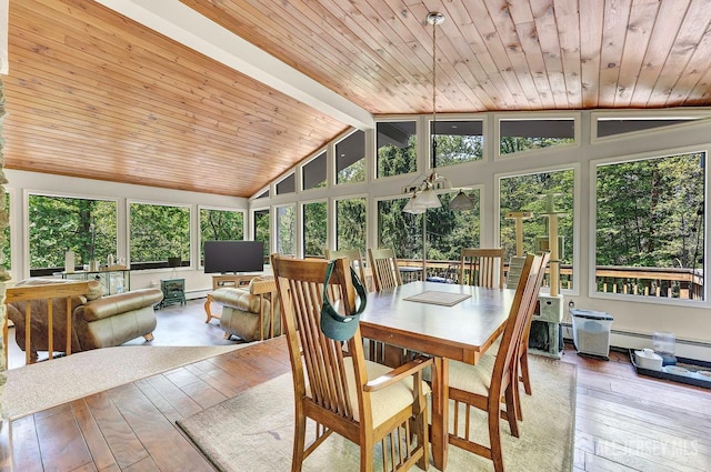 34 Stony Brook Rd, Blairstown, NJ 07825 - sunroom featuring plenty of natural light, a wood ceiling with exposed beams, hardwood / wood-style flooring, a wooden deck, and high vaulted ceiling