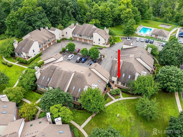 68 Kelly Dr, Edison, NJ 08820 - aerial perspective of suburban area featuring a pool