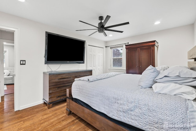 31 Brunswick Dr, Howell, NJ 07731 - bedroom featuring light wood-style flooring, recessed lighting, a closet, and a ceiling fan