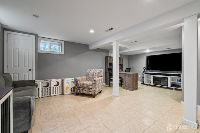 31 Brunswick Dr, Howell, NJ 07731 - living area featuring light tile patterned flooring and recessed lighting