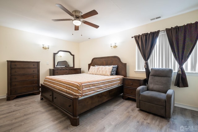 bedroom featuring ceiling fan and wood-type flooring