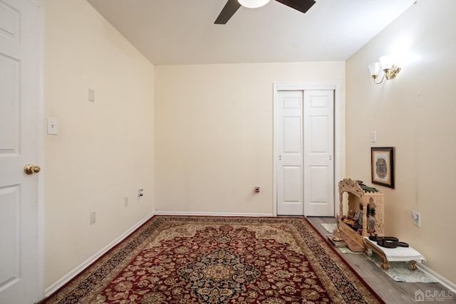 bedroom featuring a closet and ceiling fan