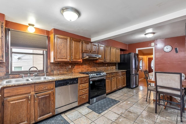 kitchen featuring tasteful backsplash, sink, and appliances with stainless steel finishes