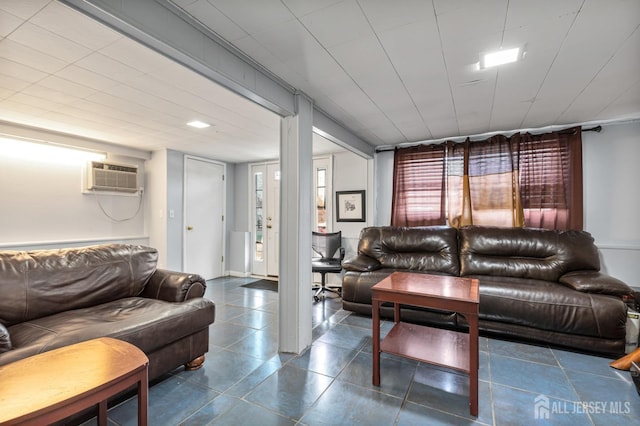 living room with an AC wall unit