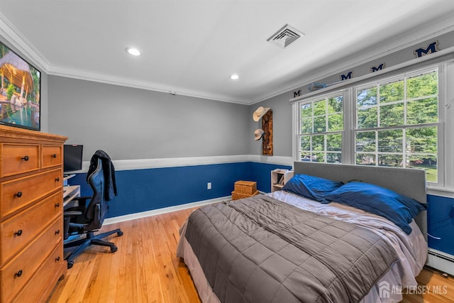 8 Garvey Dr, Monroe, NJ 08831 - bedroom with crown molding, light wood-type flooring, an office area, recessed lighting, and a baseboard radiator
