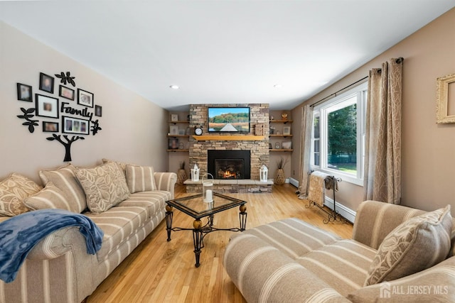 8 Garvey Dr, Monroe, NJ 08831 - living area featuring a stone fireplace, light wood finished floors, and recessed lighting