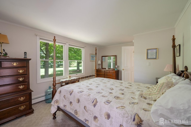 95 Half Acre Rd, Monroe, NJ 08831 - bedroom with light carpet, a baseboard heating unit, and crown molding