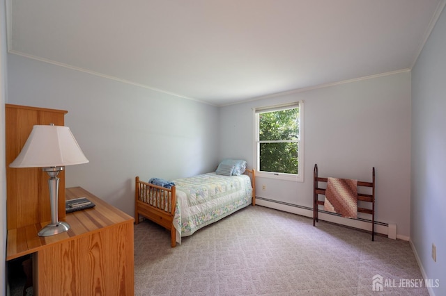 95 Half Acre Rd, Monroe, NJ 08831 - bedroom with a baseboard radiator, ornamental molding, and carpet floors