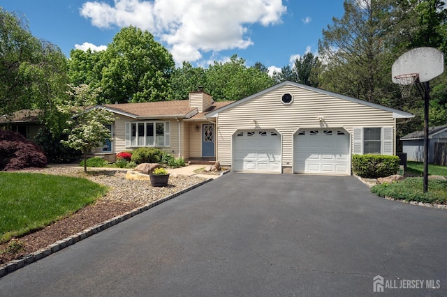 95 Half Acre Rd, Monroe, NJ 08831 - ranch-style home featuring a garage, asphalt driveway, and a chimney