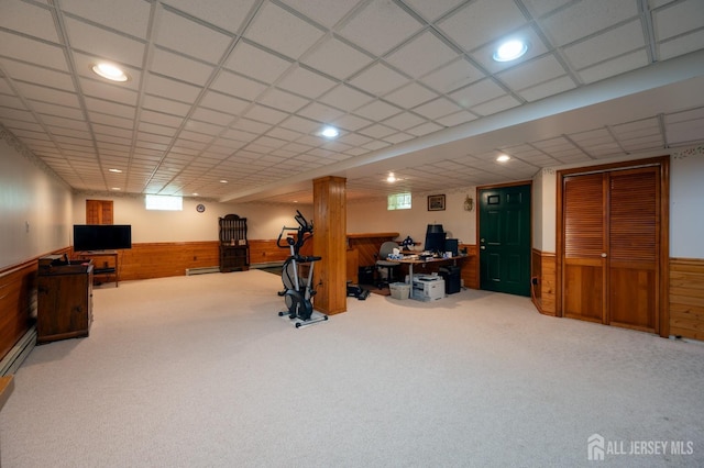 95 Half Acre Rd, Monroe, NJ 08831 - exercise area with wainscoting, wooden walls, carpet, and recessed lighting