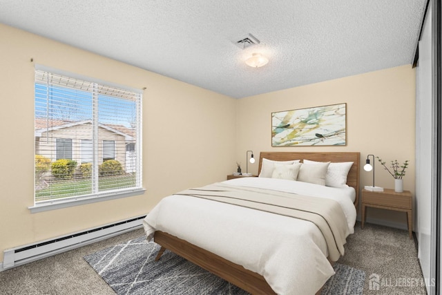 214 Branch Rd, Monroe, NJ 08831 - bedroom with a baseboard radiator, carpet flooring, and a textured ceiling