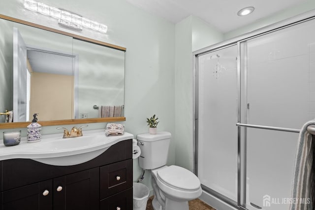 214 Branch Rd, Monroe, NJ 08831 - full bath featuring vanity, a stall shower, toilet, and recessed lighting