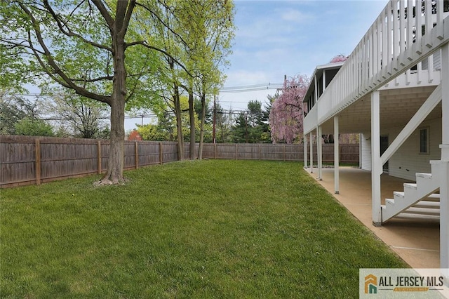view of yard with a patio and a fenced backyard