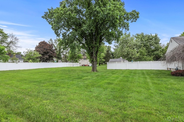 view of yard with a fenced backyard